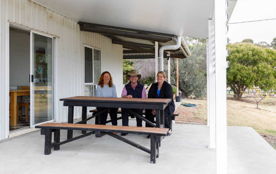 Inspecting Moree Community College's new pergola are Northern Inland Community College executive officer Alison Heagney, Northern Tablelands MP Adam Marshall and Moree campus coordinator Rhiannan Barr. Picture supplied