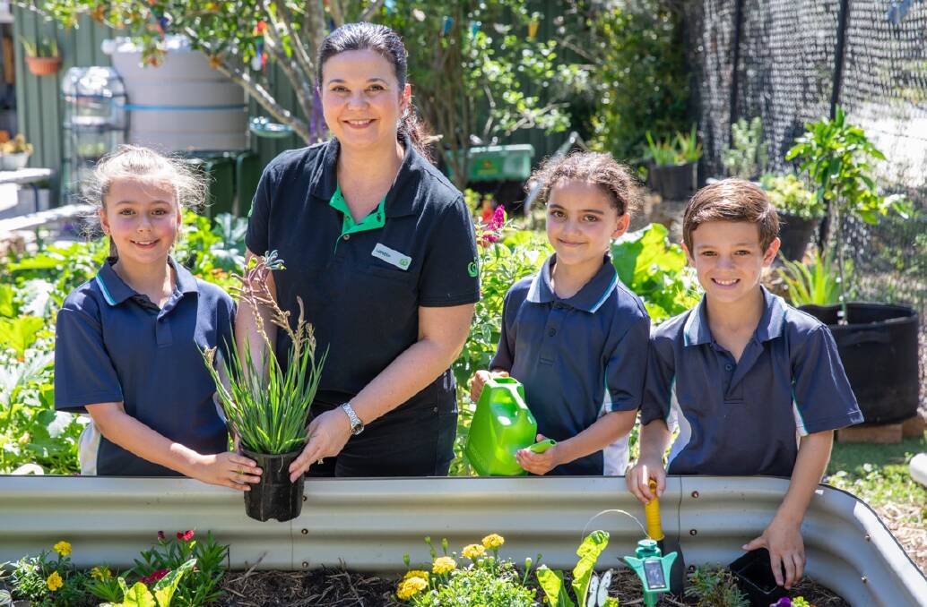 Students at Tower Street Primary created a "crunch and sip" garden using one of the grants through Woolies and Landcare. Picture supplied. 
