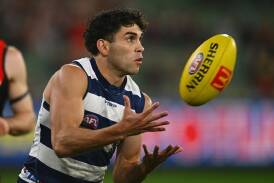 The day after kicking three goals in the win over Essendon, Tyson Stengle has re-signed with Geelong (Morgan Hancock/AAP PHOTOS)